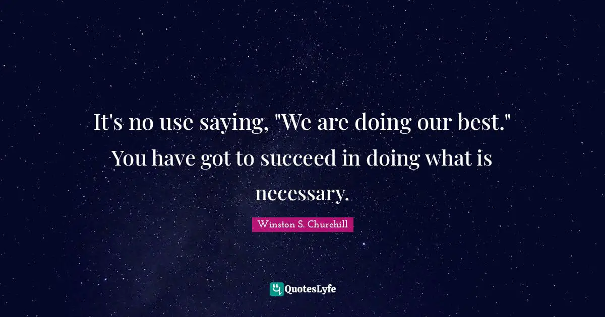 It's no use saying, "We are doing our best." You have got to succeed in doing what is necessary.