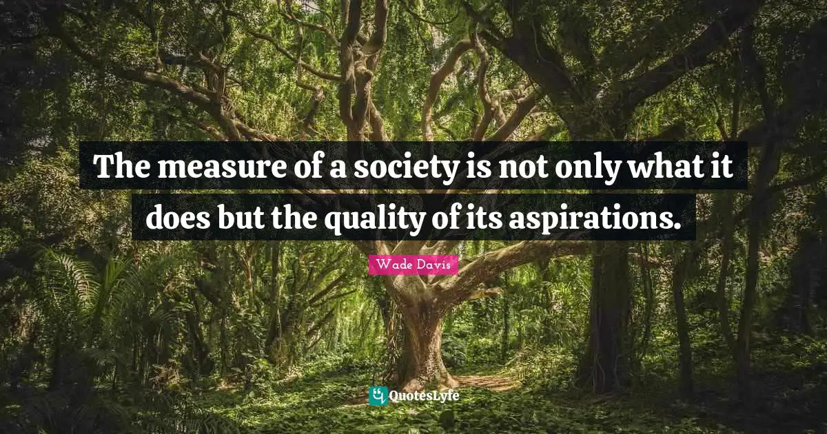 Wade Davis Quotes: "The measure of a society is not only what it does but the quality of its aspirations."