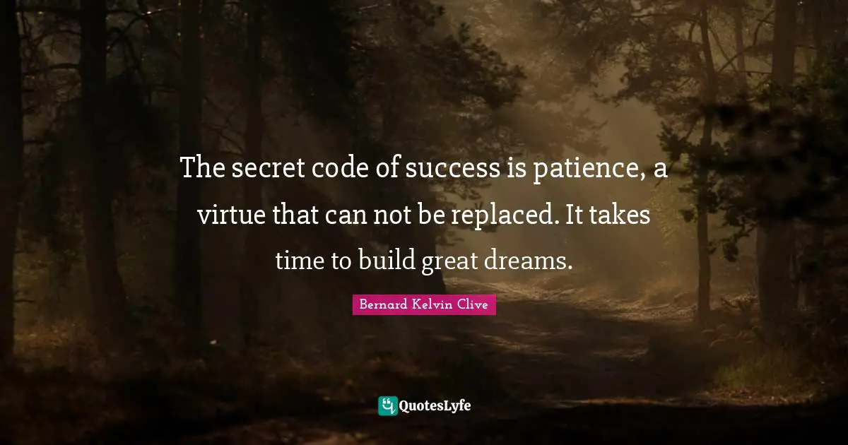 The secret code of success is patience, a virtue that can not be replaced. It takes time to build great dreams.