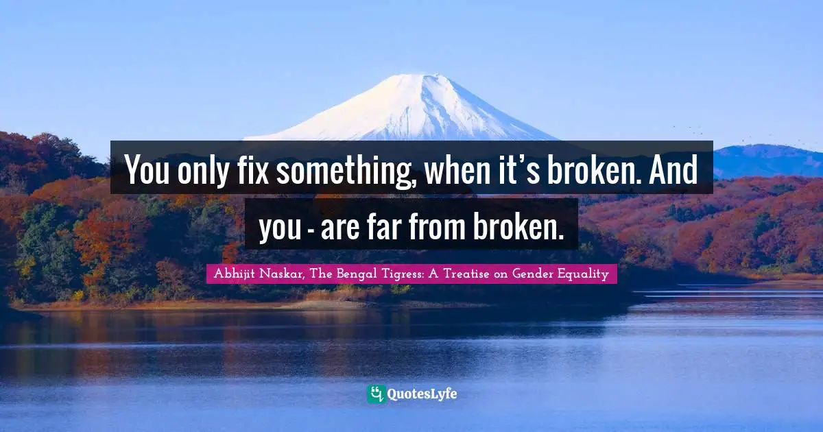 Abhijit Naskar, The Bengal Tigress: A Treatise on Gender Equality Quotes: You only fix something, when it’s broken. And you - are far from broken.