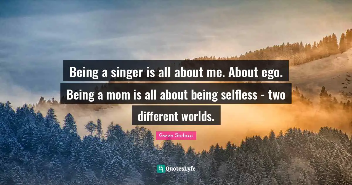 Being a singer is all about me. About ego. Being a mom is all about being selfless - two different worlds.