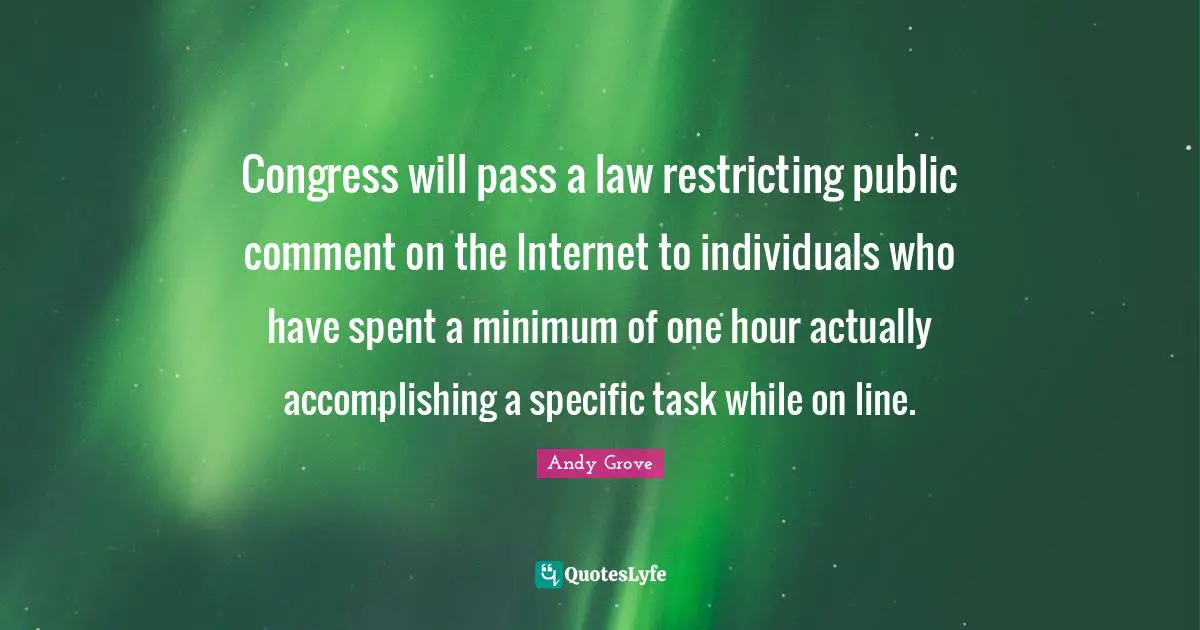 Congress will pass a law restricting public comment on the Internet to individuals who have spent a minimum of one hour actually accomplishing a specific task while on line.