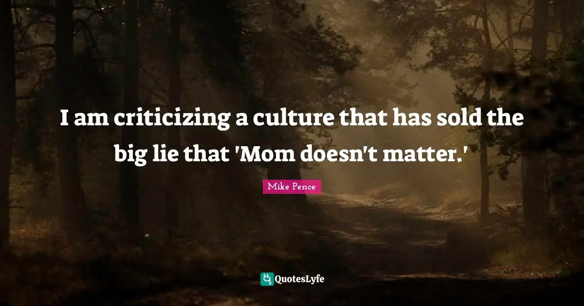 I am criticizing a culture that has sold the big lie that 'Mom doesn't matter.'