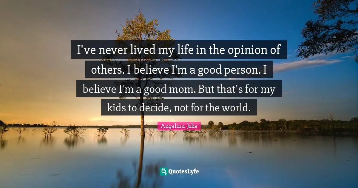 I've never lived my life in the opinion of others. I believe I'm a good person. I believe I'm a good mom. But that's for my kids to decide, not for the world.