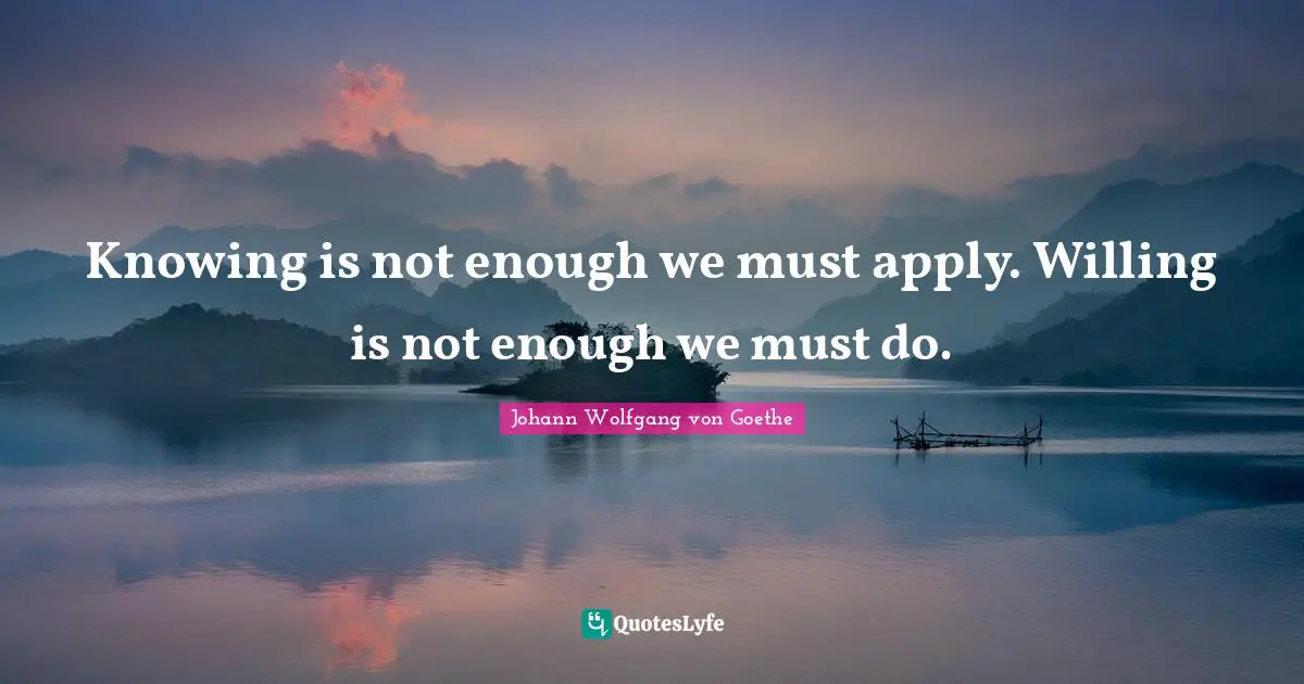 Knowing is not enough we must apply. Willing is not enough we must do.