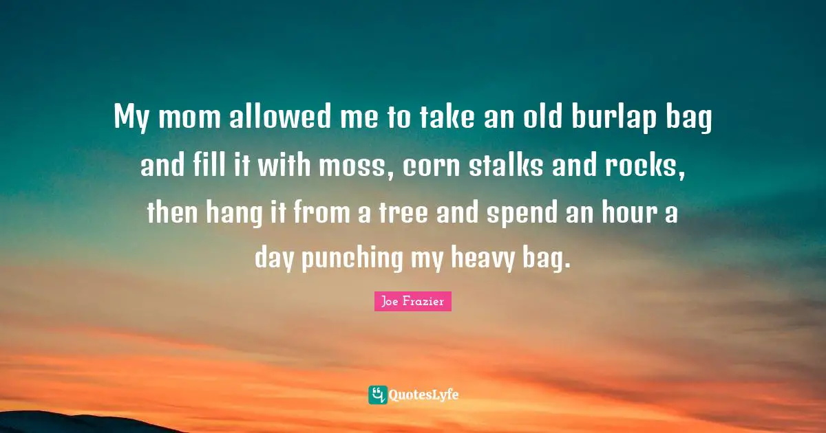 My mom allowed me to take an old burlap bag and fill it with moss, corn stalks and rocks, then hang it from a tree and spend an hour a day punching my heavy bag.