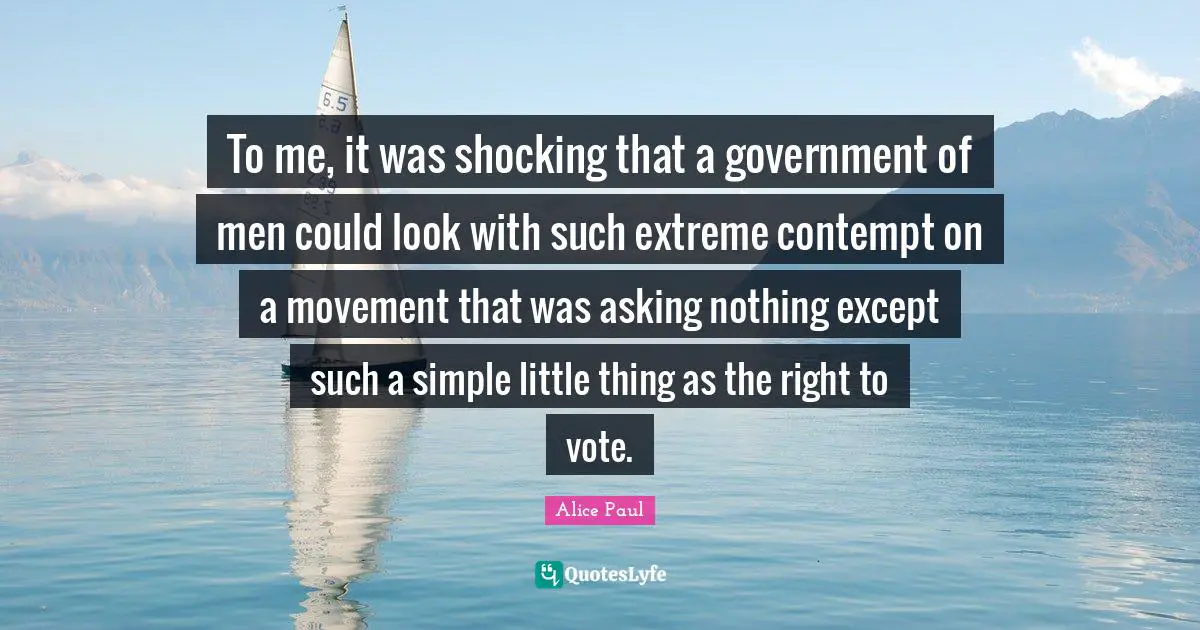To me, it was shocking that a government of men could look with such extreme contempt on a movement that was asking nothing except such a simple little thing as the right to vote.