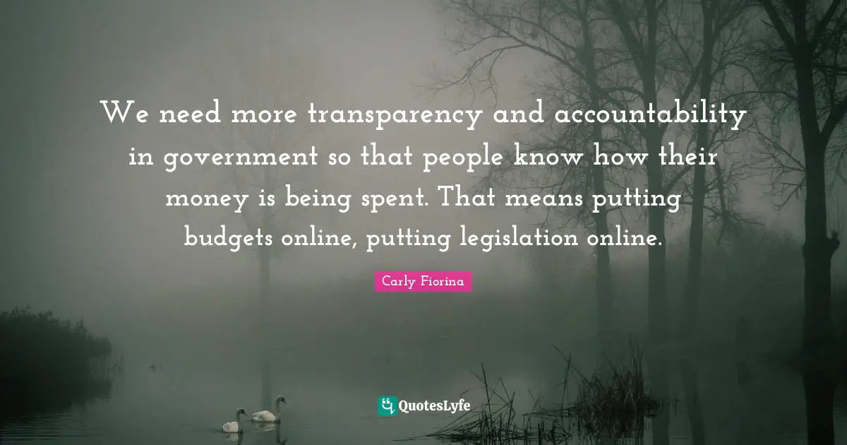 We need more transparency and accountability in government so that people know how their money is being spent. That means putting budgets online, putting legislation online.
