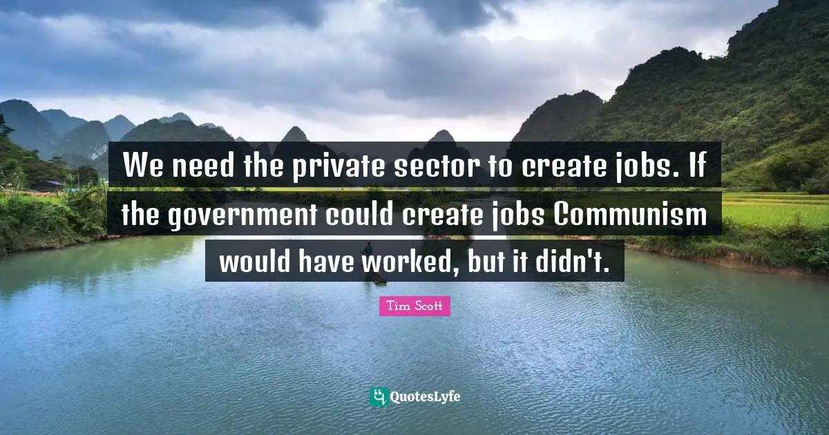 Tim Scott Quotes: "We need the private sector to create jobs. If the government could create jobs Communism would have worked, but it didn't."