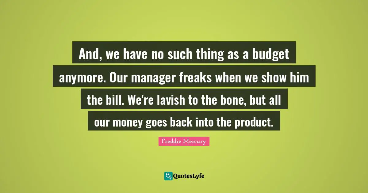 And, we have no such thing as a budget anymore. Our manager freaks when we show him the bill. We're lavish to the bone, but all our money goes back into the product.