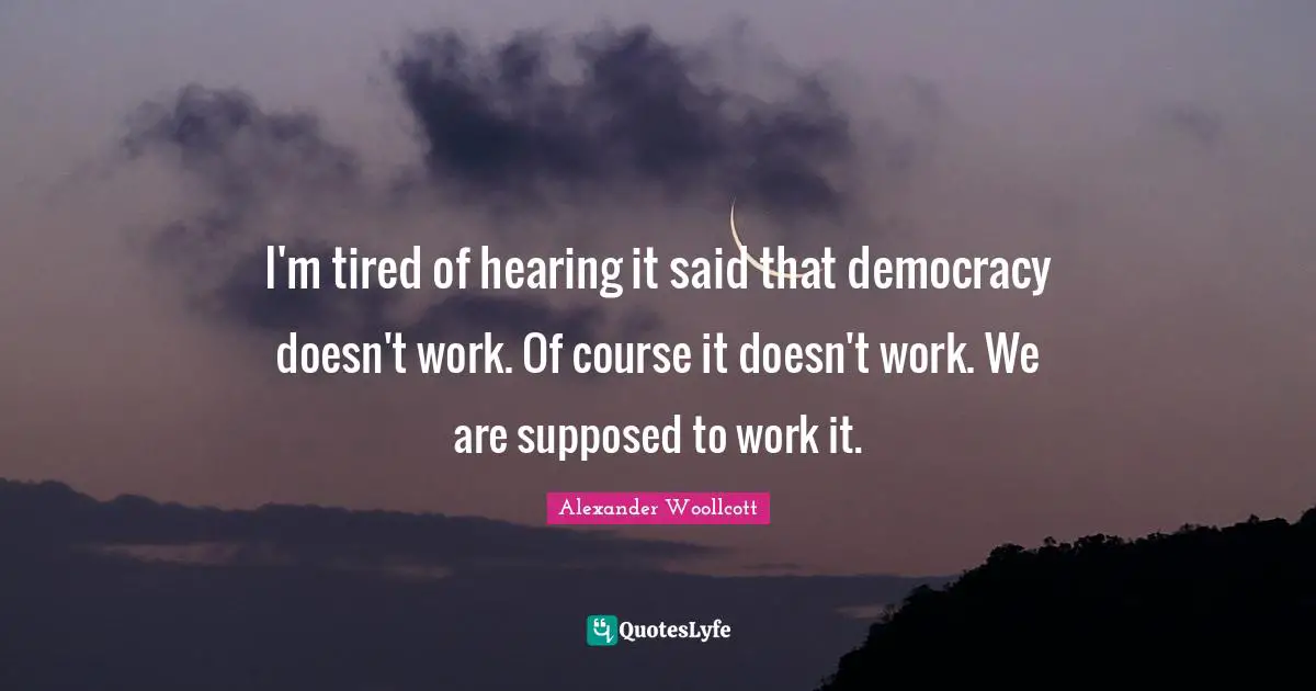 I'm tired of hearing it said that democracy doesn't work. Of course it doesn't work. We are supposed to work it.