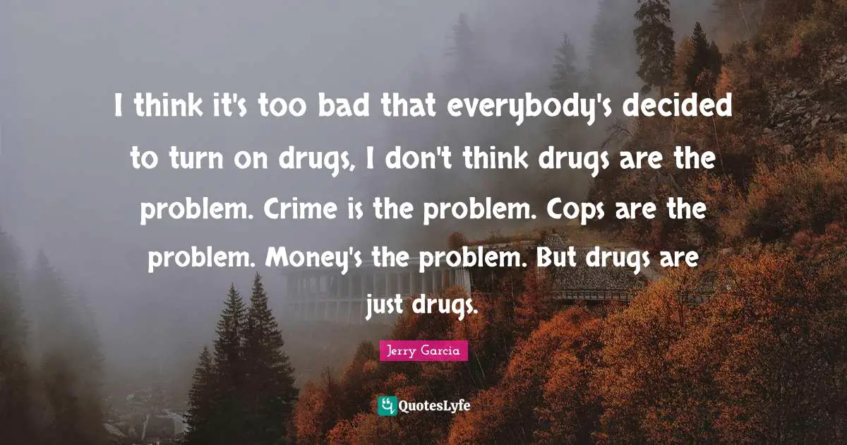 I think it's too bad that everybody's decided to turn on drugs, I don't think drugs are the problem. Crime is the problem. Cops are the problem. Money's the problem. But drugs are just drugs.