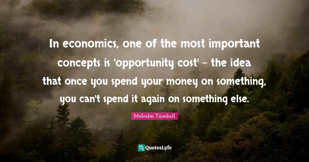 In economics, one of the most important concepts is 'opportunity cost' - the idea that once you spend your money on something, you can't spend it again on something else.