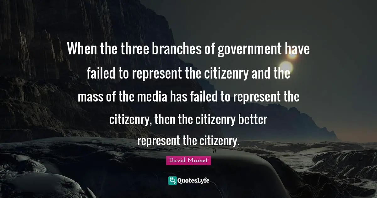 When the three branches of government have failed to represent the citizenry and the mass of the media has failed to represent the citizenry, then the citizenry better represent the citizenry.