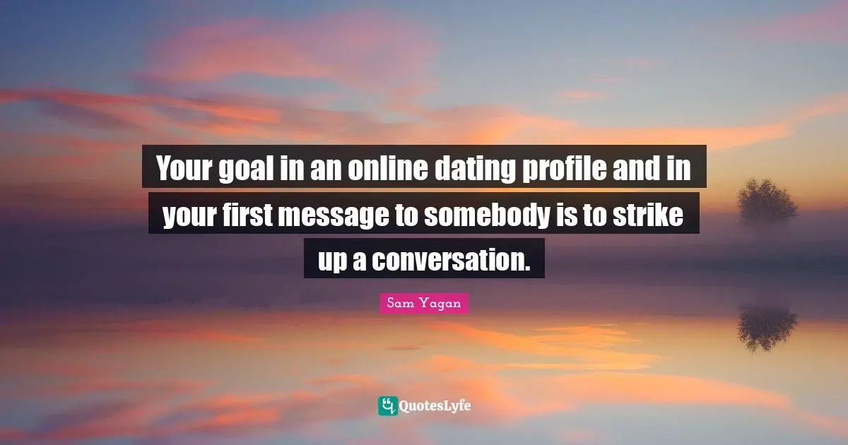 Your goal in an online dating profile and in your first message to somebody is to strike up a conversation.