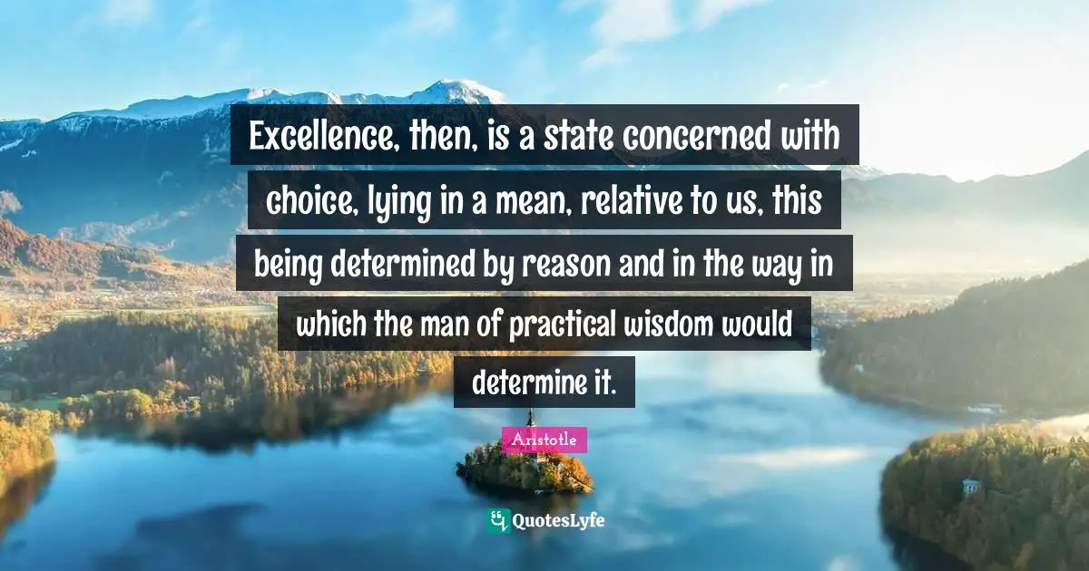 Excellence, then, is a state concerned with choice, lying in a mean, relative to us, this being determined by reason and in the way in which the man of practical wisdom would determine it.