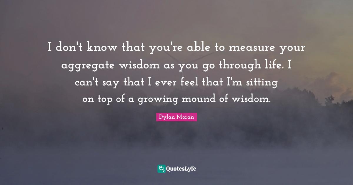 I don't know that you're able to measure your aggregate wisdom as you go through life. I can't say that I ever feel that I'm sitting on top of a growing mound of wisdom.