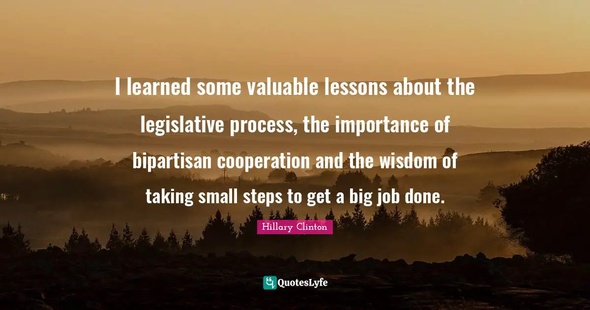 I learned some valuable lessons about the legislative process, the importance of bipartisan cooperation and the wisdom of taking small steps to get a big job done.