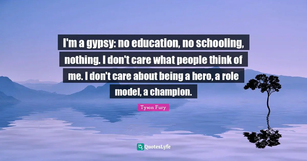 I'm a gypsy: no education, no schooling, nothing. I don't care what people think of me. I don't care about being a hero, a role model, a champion.