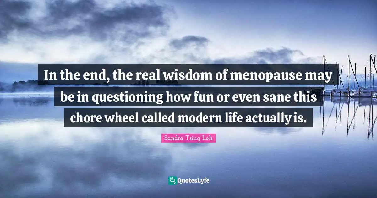 In the end, the real wisdom of menopause may be in questioning how fun or even sane this chore wheel called modern life actually is.