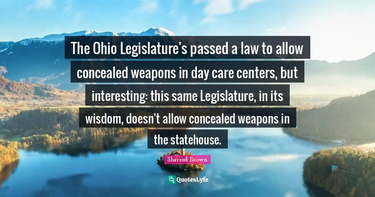 The Ohio Legislature's passed a law to allow concealed weapons in day care centers, but interesting: this same Legislature, in its wisdom, doesn't allow concealed weapons in the statehouse.