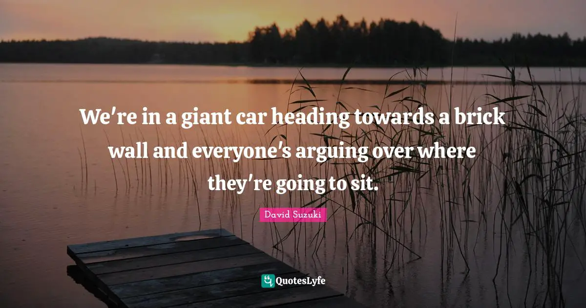 David Suzuki Quotes: "We're in a giant car heading towards a brick wall and everyone's arguing over where they're going to sit."