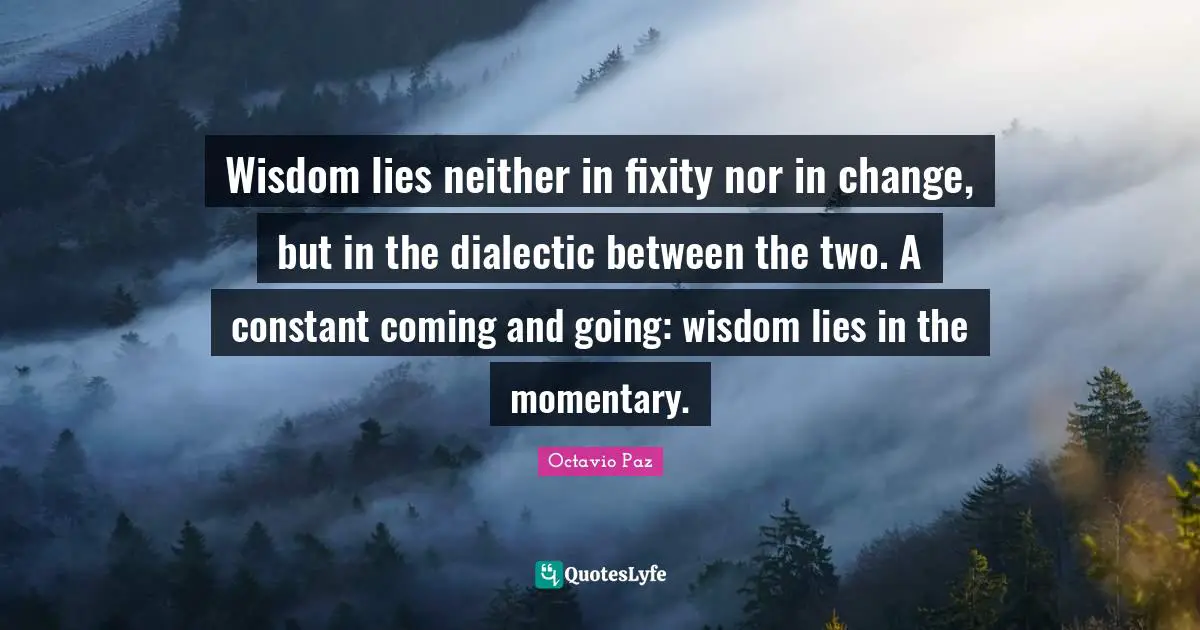 Wisdom lies neither in fixity nor in change, but in the dialectic between the two. A constant coming and going: wisdom lies in the momentary.