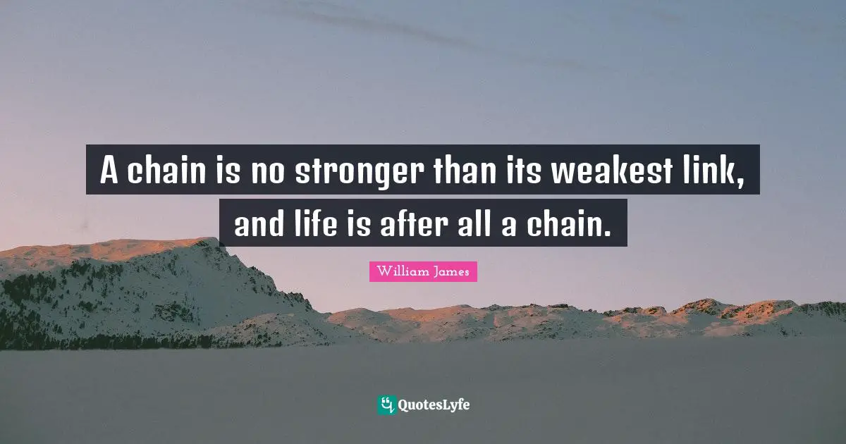 A chain is no stronger than its weakest link, and life is after all a chain.