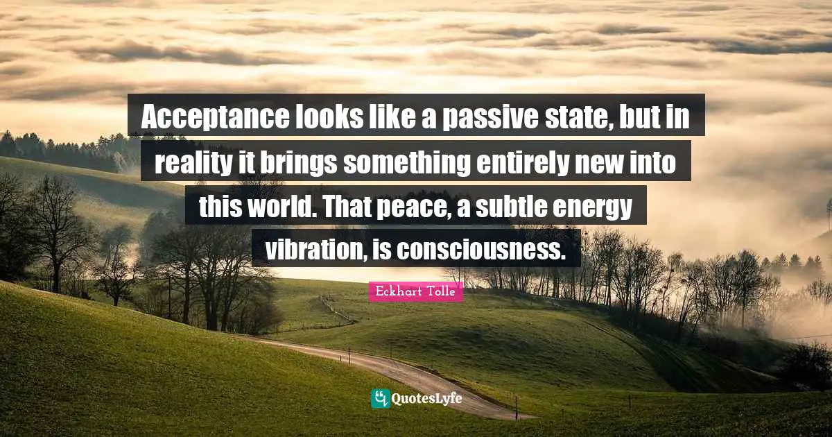Acceptance looks like a passive state, but in reality it brings something entirely new into this world. That peace, a subtle energy vibration, is consciousness.