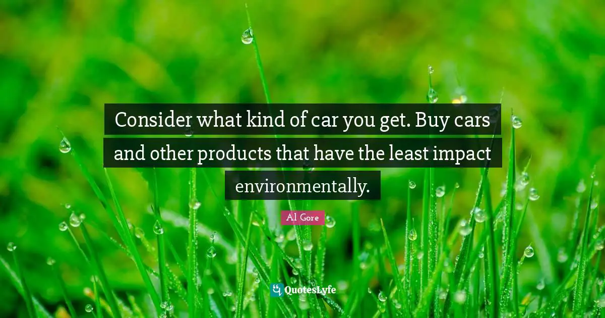 Consider what kind of car you get. Buy cars and other products that have the least impact environmentally.