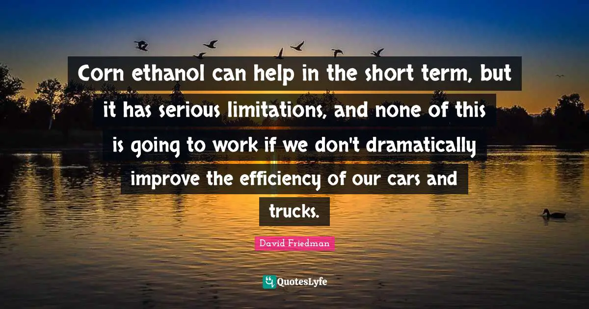 Corn ethanol can help in the short term, but it has serious limitations, and none of this is going to work if we don't dramatically improve the efficiency of our cars and trucks.