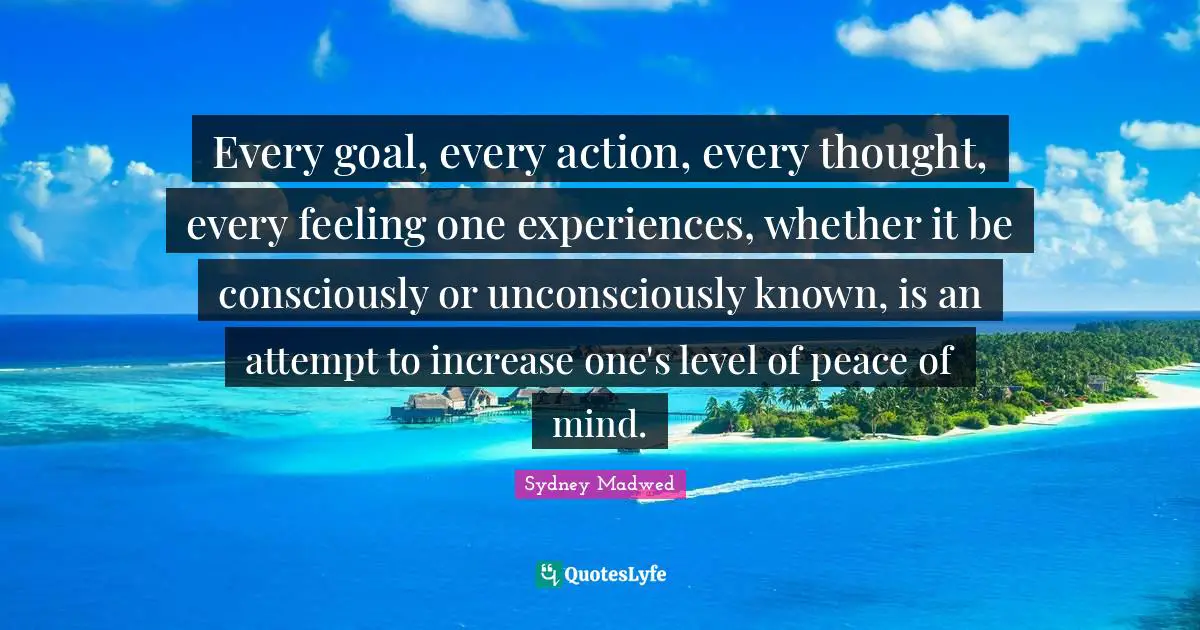Every goal, every action, every thought, every feeling one experiences, whether it be consciously or unconsciously known, is an attempt to increase one's level of peace of mind.