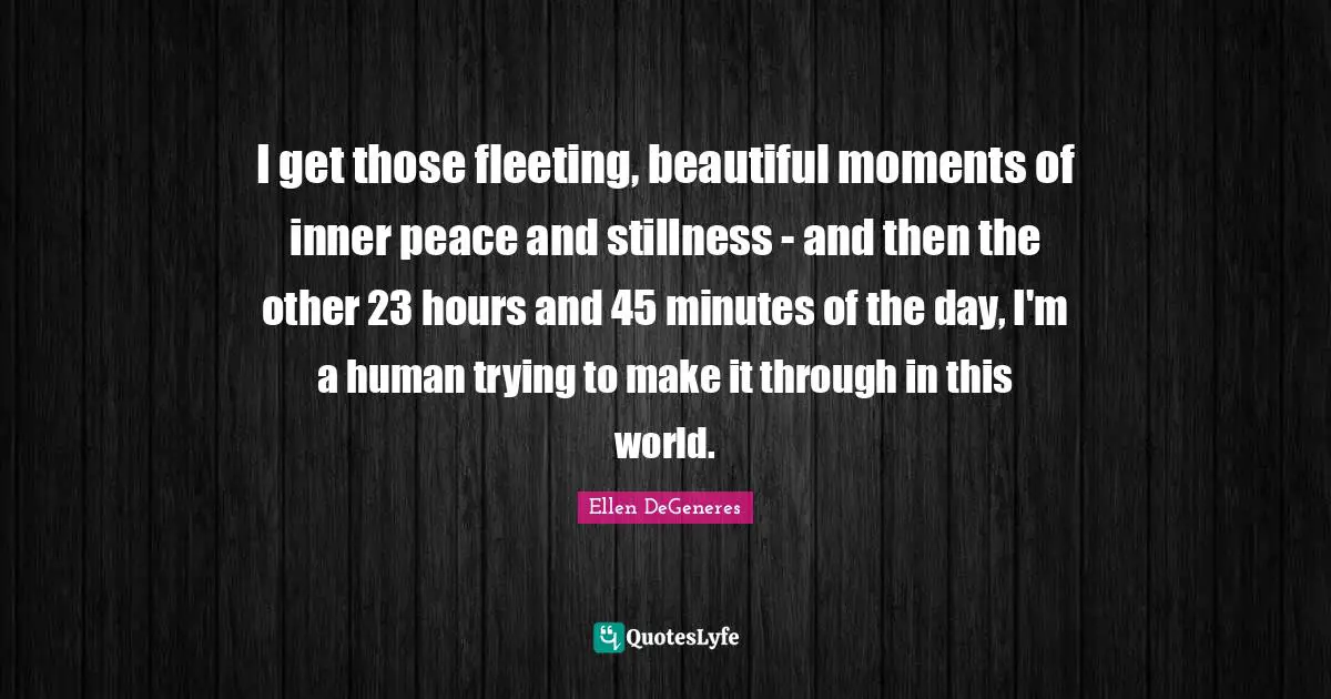 I get those fleeting, beautiful moments of inner peace and stillness - and then the other 23 hours and 45 minutes of the day, I'm a human trying to make it through in this world.