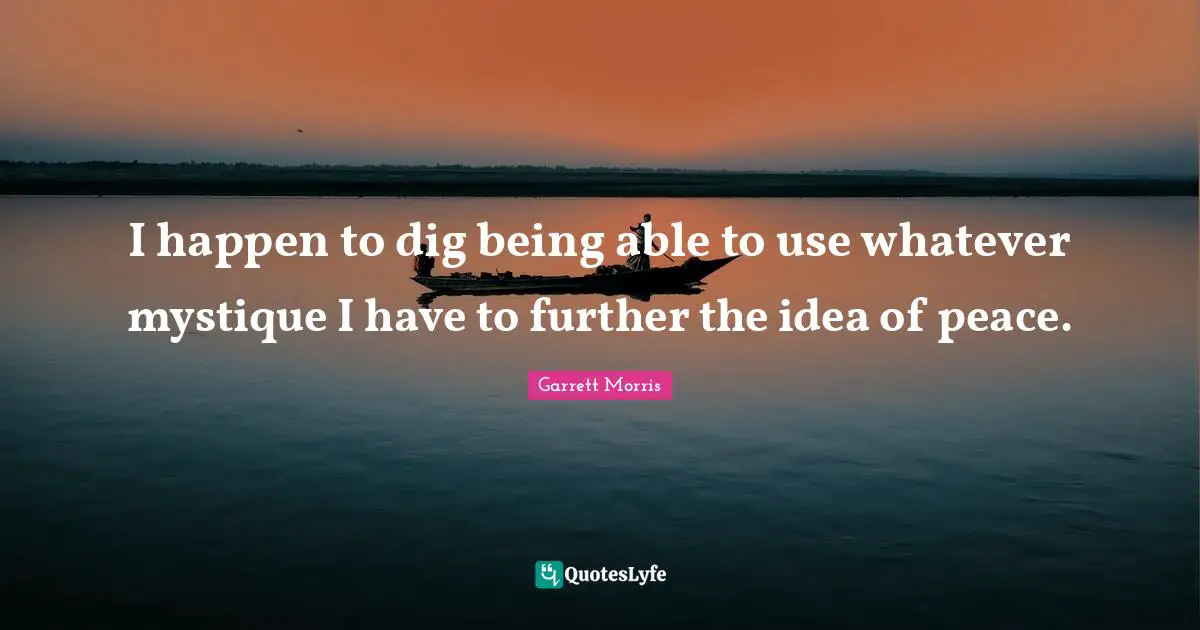 I happen to dig being able to use whatever mystique I have to further the idea of peace.