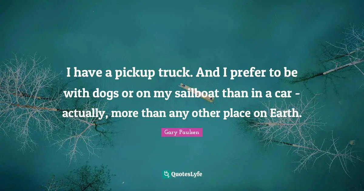 I have a pickup truck. And I prefer to be with dogs or on my sailboat than in a car - actually, more than any other place on Earth.