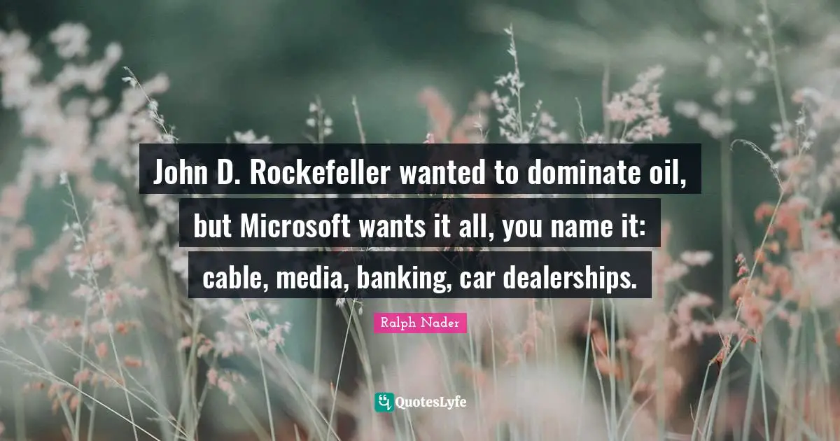 John D. Rockefeller wanted to dominate oil, but Microsoft wants it all, you name it: cable, media, banking, car dealerships.