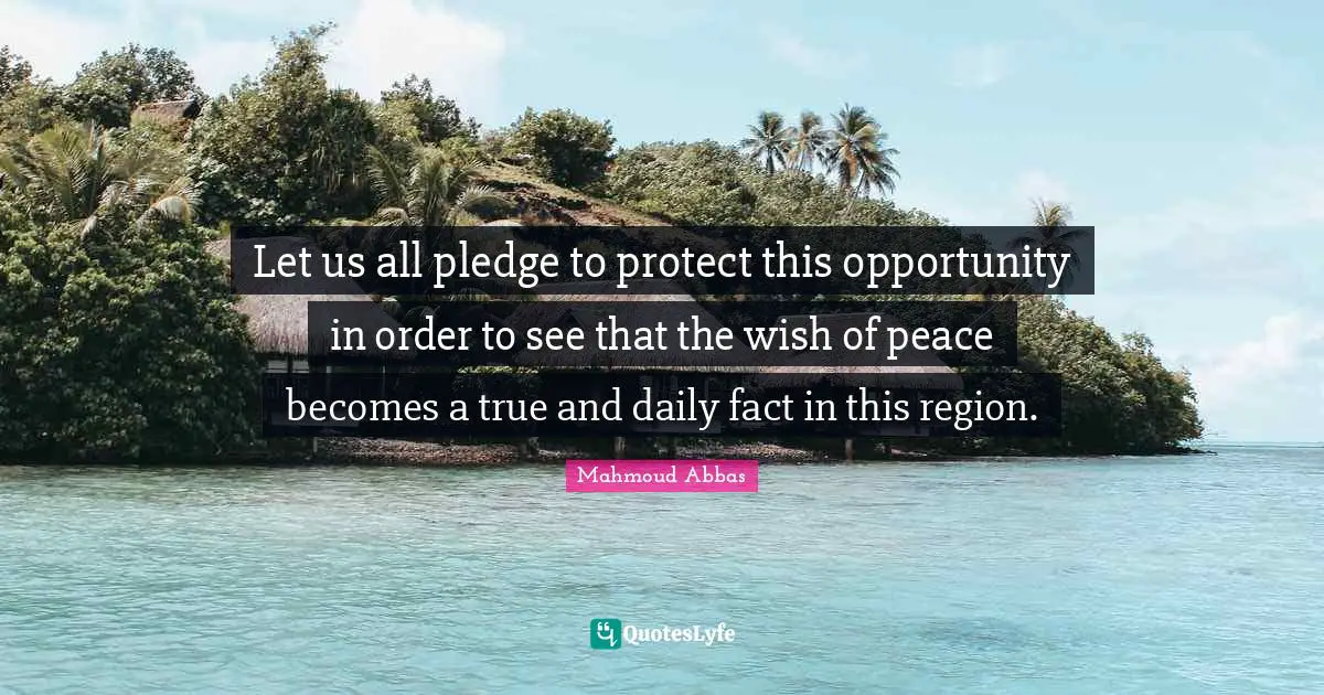 Let us all pledge to protect this opportunity in order to see that the wish of peace becomes a true and daily fact in this region.