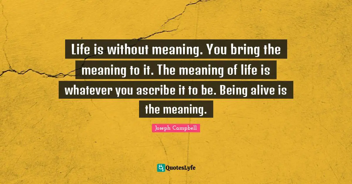 Life Is Without Meaning You Bring The Meaning To It The Meaning Of L Quote By Joseph Campbell Quoteslyfe