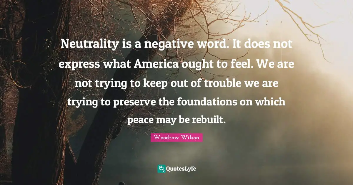 Neutrality is a negative word. It does not express what America ought to feel. We are not trying to keep out of trouble we are trying to preserve the foundations on which peace may be rebuilt.