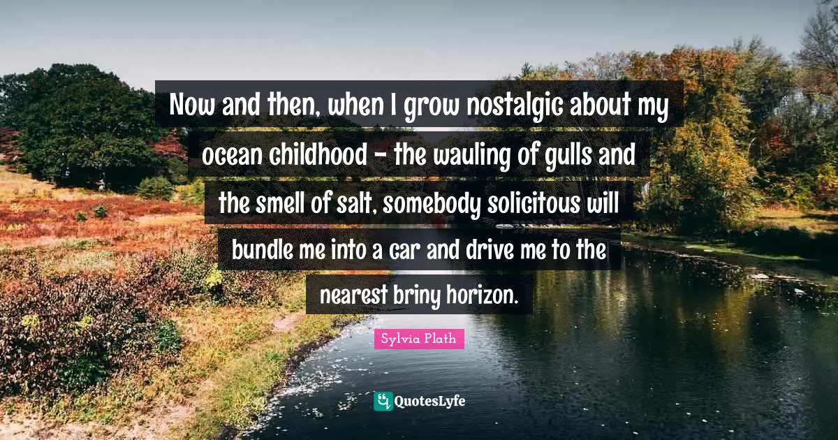 Now and then, when I grow nostalgic about my ocean childhood - the wauling of gulls and the smell of salt, somebody solicitous will bundle me into a car and drive me to the nearest briny horizon.