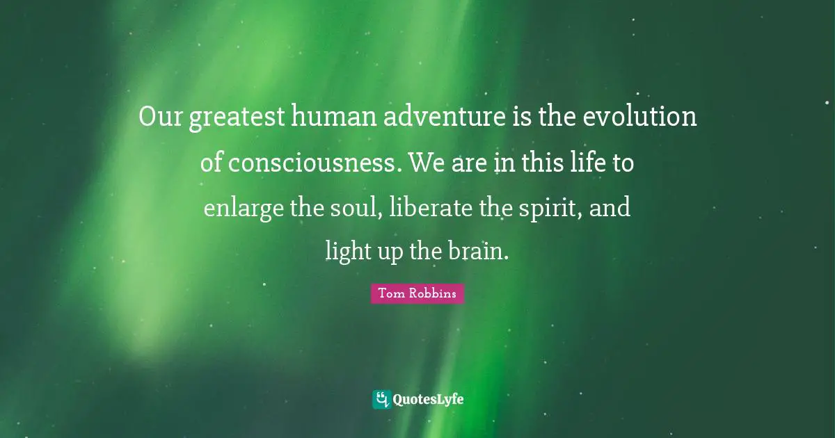 Our greatest human adventure is the evolution of consciousness. We are in this life to enlarge the soul, liberate the spirit, and light up the brain.