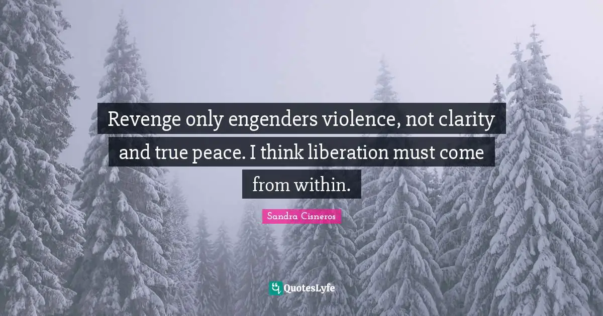 Revenge only engenders violence, not clarity and true peace. I think liberation must come from within.