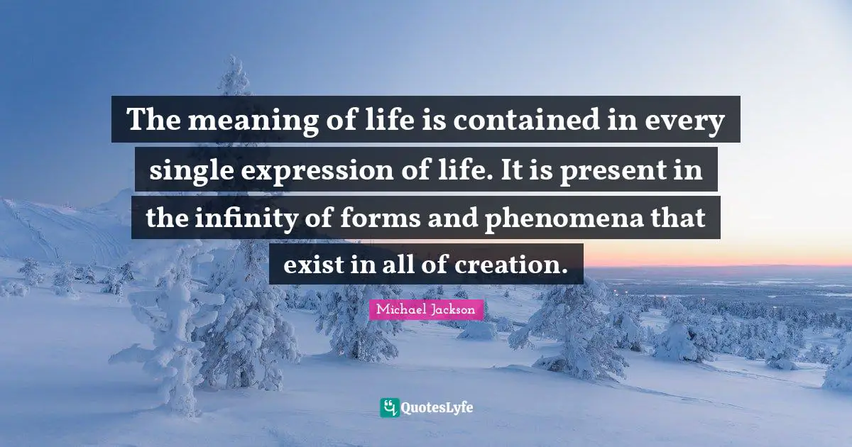 Michael  Jackson Quotes: "The meaning of life is contained in every single expression of life. It is present in the infinity of forms and phenomena that exist in all of creation."