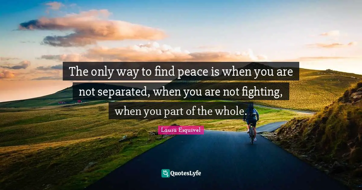 The only way to find peace is when you are not separated, when you are not fighting, when you part of the whole.