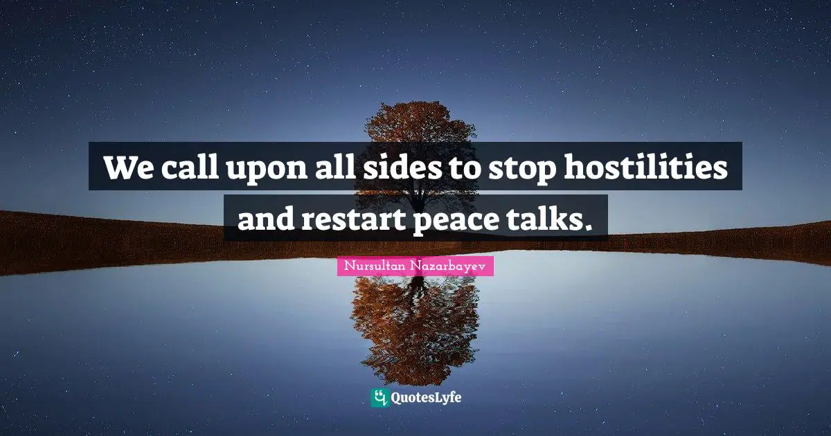 We call upon all sides to stop hostilities and restart peace talks.