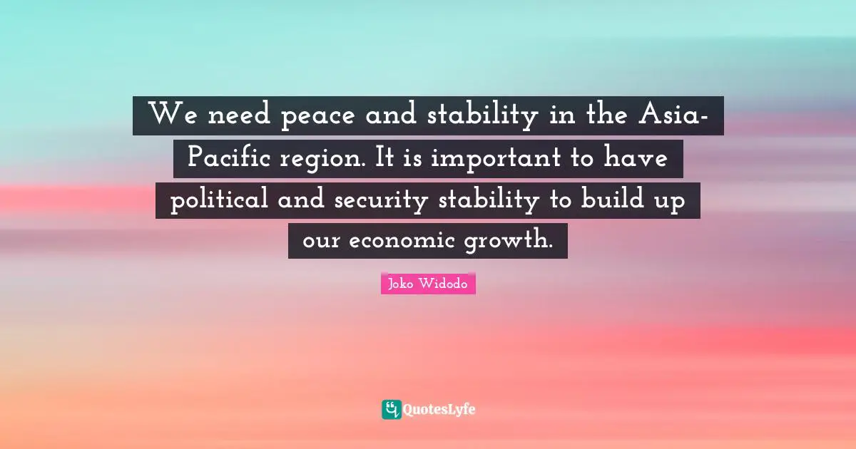 We need peace and stability in the Asia-Pacific region. It is important to have political and security stability to build up our economic growth.