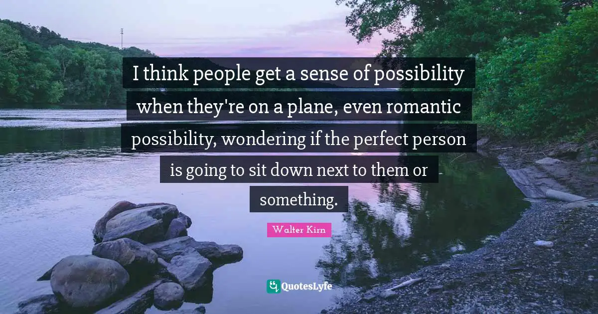 I think people get a sense of possibility when they're on a plane, even romantic possibility, wondering if the perfect person is going to sit down next to them or something.