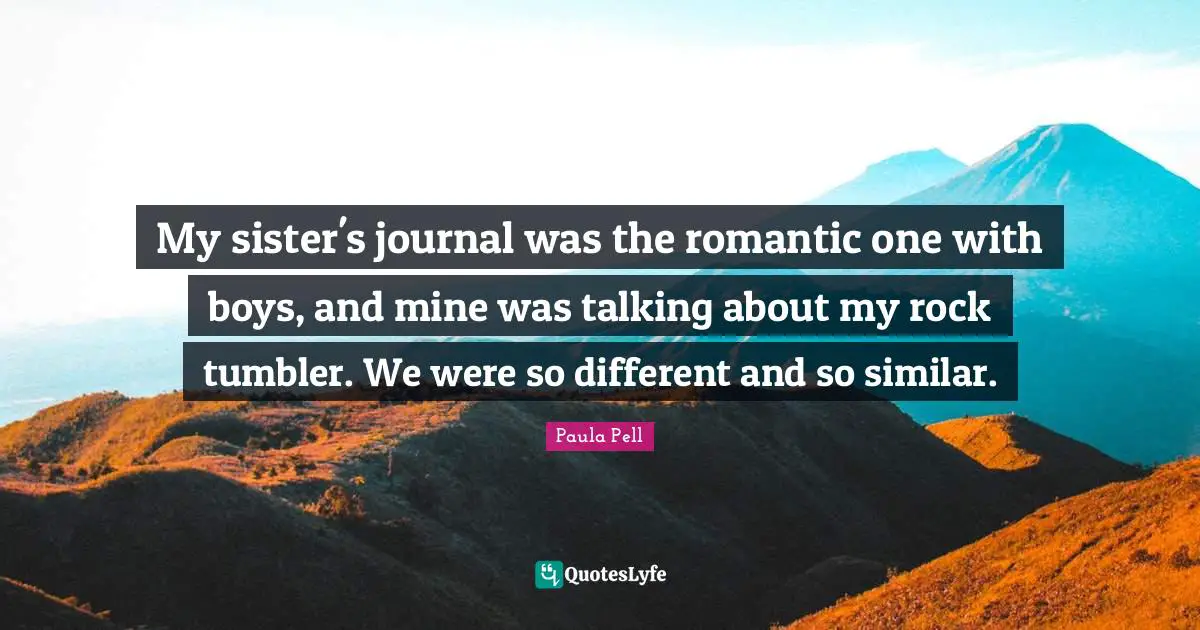 My sister's journal was the romantic one with boys, and mine was talking about my rock tumbler. We were so different and so similar.