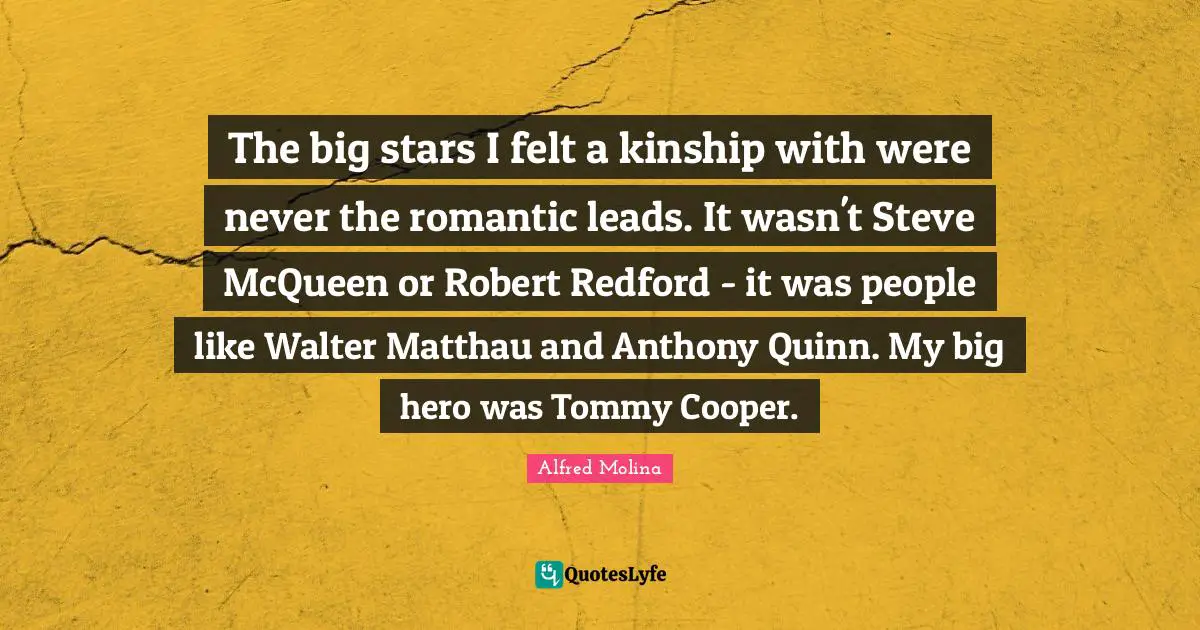 The big stars I felt a kinship with were never the romantic leads. It wasn't Steve McQueen or Robert Redford - it was people like Walter Matthau and Anthony Quinn. My big hero was Tommy Cooper.