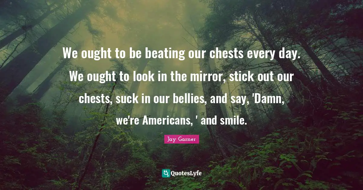 We ought to be beating our chests every day. We ought to look in the mirror, stick out our chests, suck in our bellies, and say, 'Damn, we're Americans, ' and smile.